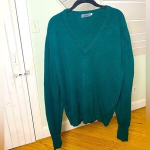 Vintage Men’s Cashmere Sweater Leather Elbow Pads Green Size Large
